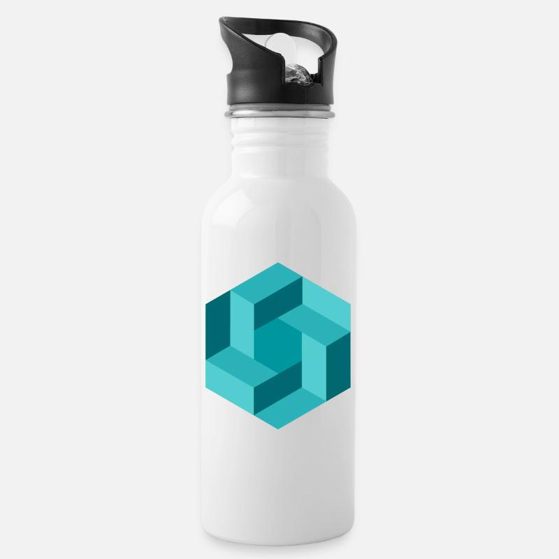 Abstrakte Geometrie in Blau - Trinkflasche mit integriertem Trinkhalm - Weiß