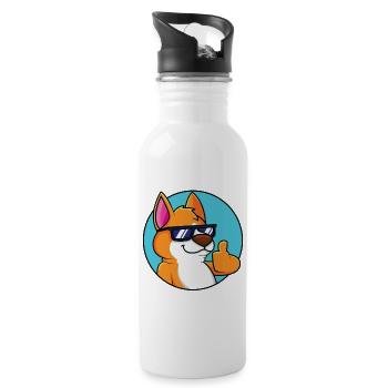 Cooler Fuchs - Daumen hoch - Trinkflasche mit integriertem Trinkhalm - Weiß - Rechts