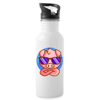 Kleines Ferkel mit Sonnenbrille - Trinkflasche mit integriertem Trinkhalm - Weiß - Rechts