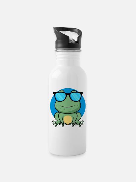 Grenouille cool - Gourde avec paille intégrée - blanc