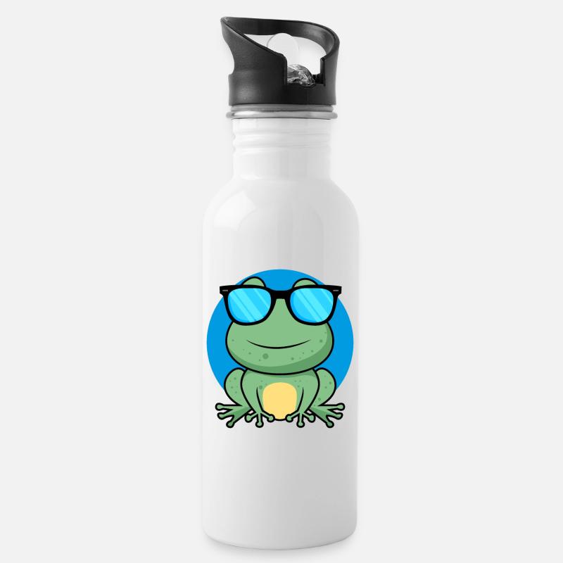 Cool Frog - Trinkflasche mit integriertem Trinkhalm - Weiß