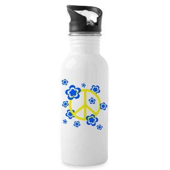 70s Flower Pattern - Water bottle with straw - white - Right