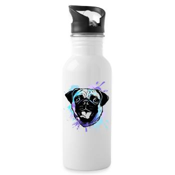 Pug Dog - Water bottle with straw - white - Right