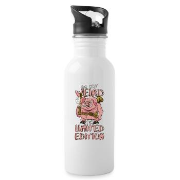 Cooles Cartoon Schwein - Limited Edition - Spruch - Trinkflasche mit integriertem Trinkhalm - Weiß - Rechts