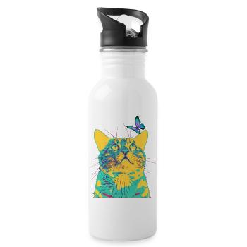 butterfly loves the cat - Water bottle with straw - white - Right