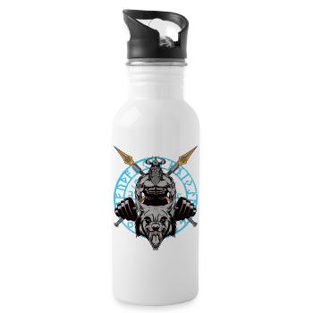 Allvater Odin beim Gewichtheben mit Fenrir Wolf - Trinkflasche mit integriertem Trinkhalm - Weiß - Rechts