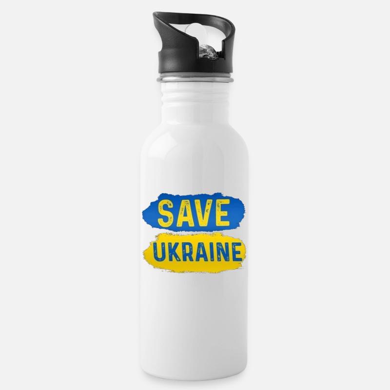 Save Ukraine - Water bottle with straw - white
