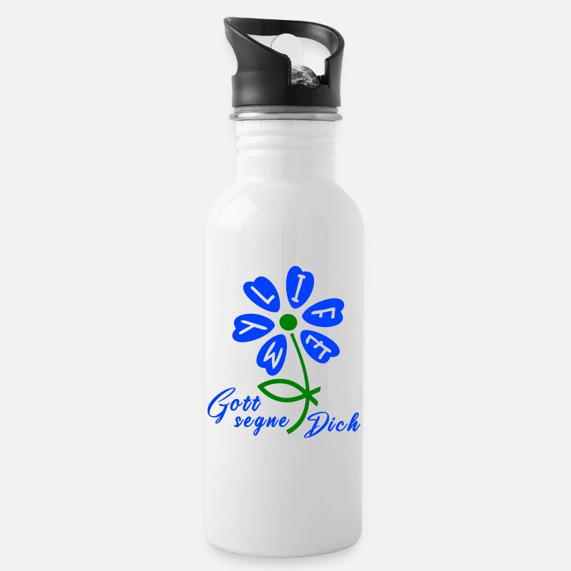 gott segne dich - Trinkflasche mit integriertem Trinkhalm - Weiß