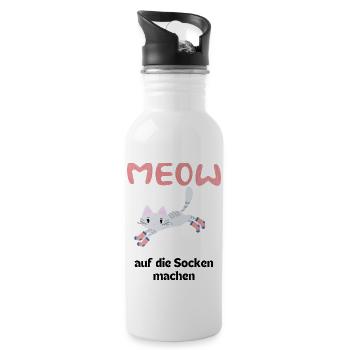 Meow Katze macht sich auf die Socken Miezekatze - Trinkflasche mit integriertem Trinkhalm - Weiß - Rechts