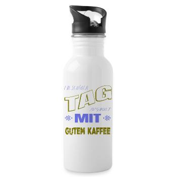 kaffeetrinker süchtig witzig koffein - Trinkflasche mit integriertem Trinkhalm - Weiß - Rechts