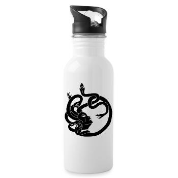 Femme aux cheveux de serpents (noir) - Gourde avec paille intégrée - blanc - Droite