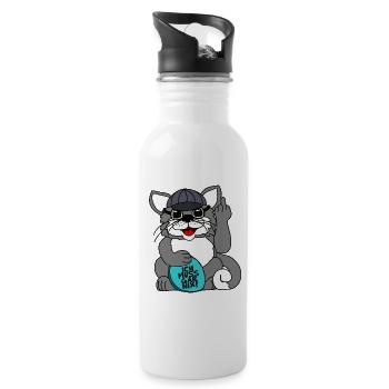 Lustiger Kater mit Sonnenbrille, Ich muss gar nix! - Trinkflasche mit integriertem Trinkhalm - Weiß - Rechts