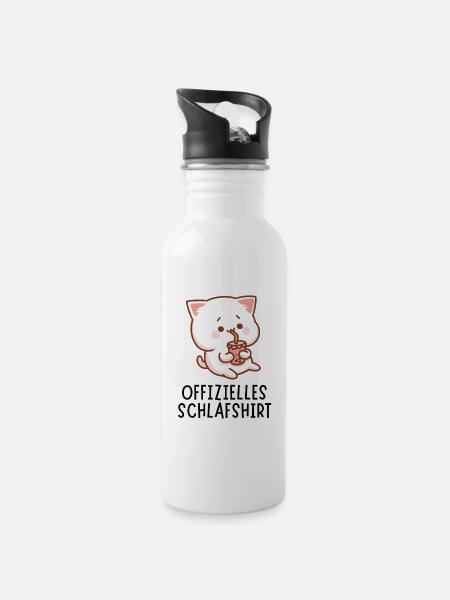 Offizielles Schlafshirt - Süßes Bubble Tea Katze - Trinkflasche mit integriertem Trinkhalm - Weiß