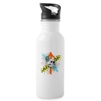 Zahnrad-Skull - Trinkflasche mit integriertem Trinkhalm - Weiß - Rechts
