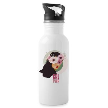 girl power flowers strong face pink feminism cute - Water bottle with straw - white - Right
