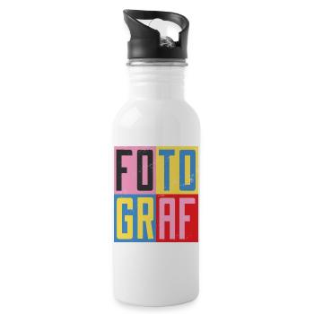 Fotograf Design - Trinkflasche mit integriertem Trinkhalm - Weiß - Rechts
