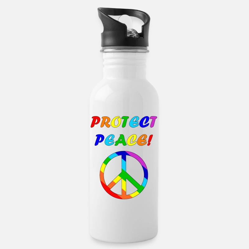 protect peace rand schwarz - Trinkflasche mit integriertem Trinkhalm - Weiß