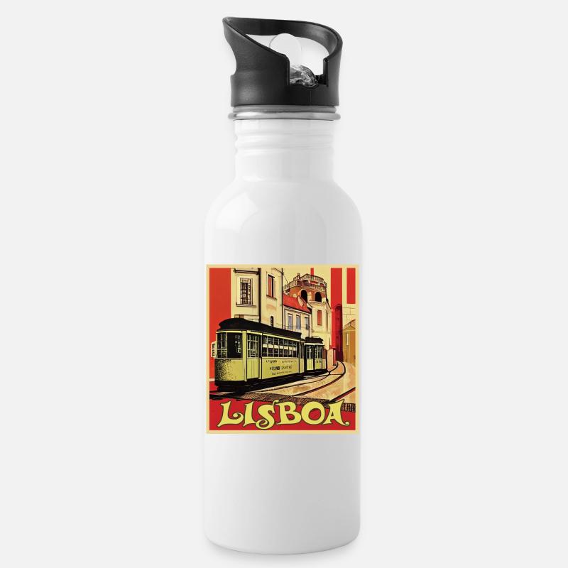 Lisboa Tram - Water bottle with straw - white