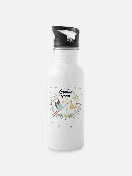Baby Coming Soon - Water bottle with straw - white