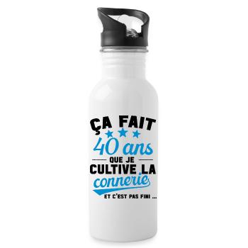 40 ans que je cultive la connerie anniversaire - Gourde avec paille intégrée - blanc - Droite