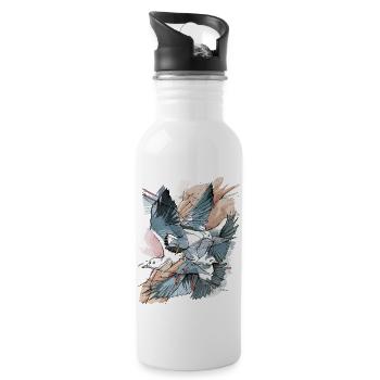 Möwen und Raben Illustration - Trinkflasche mit integriertem Trinkhalm - Weiß - Rechts