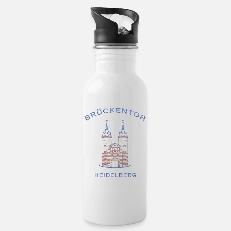 Heidelberg, Wahrzeichen Brückenturm 2 - Trinkflasche mit integriertem Trinkhalm - Weiß
