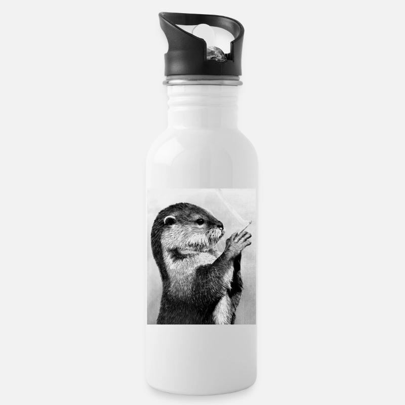 Loutre fumeuse - Gourde avec paille intégrée - blanc