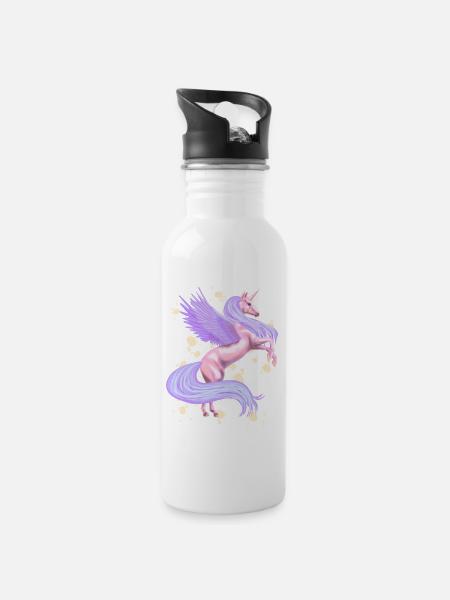 Zauberhaftes Einhorn Pink und Lila - Trinkflasche mit integriertem Trinkhalm - Weiß