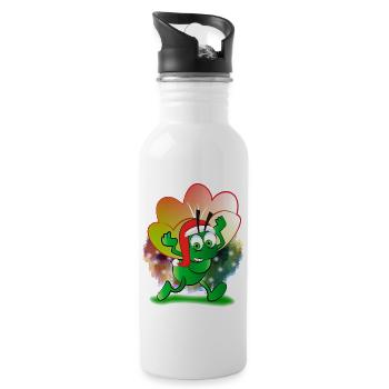 Grüne Ameise mit dem Hut des Weihnachtsmanns, der eine Blume trägt - Trinkflasche mit integriertem Trinkhalm - Weiß - Rechts