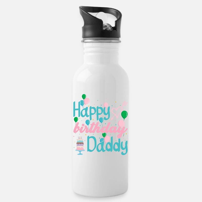 Typographie Joyeux Anniversaire Papa - Gourde avec paille intégrée - blanc