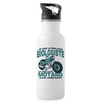 Le meilleur motard et le meilleur biologiste - Gourde avec paille intégrée - blanc - Droite