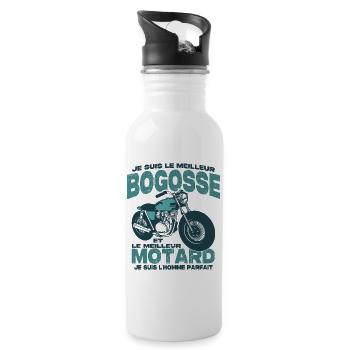 Le meilleur motard et le meilleur bogosse - Gourde avec paille intégrée - blanc - Droite