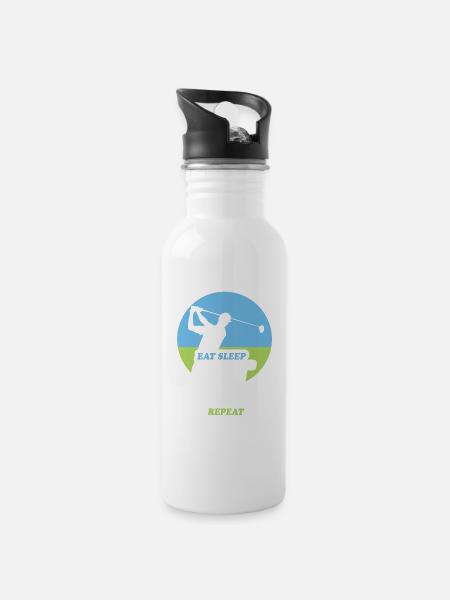 Eating, Sleeping, Golfing, Repeating - Water bottle with straw - white