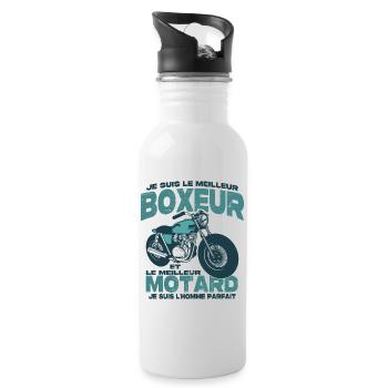 Le meilleur motard et le meilleur boxeur - Gourde avec paille intégrée - blanc - Droite