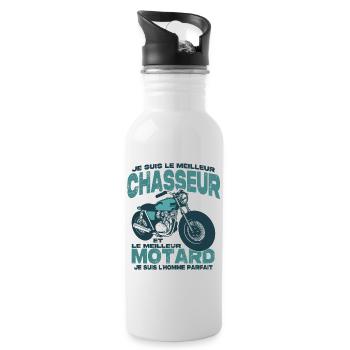 Le meilleur motard et le meilleur chasseur - Gourde avec paille intégrée - blanc - Droite