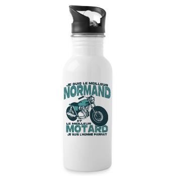Le meilleur motard et le meilleur normand - Gourde avec paille intégrée - blanc - Droite