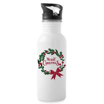 Weihnachtskranz mit roter Schleife - Trinkflasche mit integriertem Trinkhalm - Weiß - Rechts