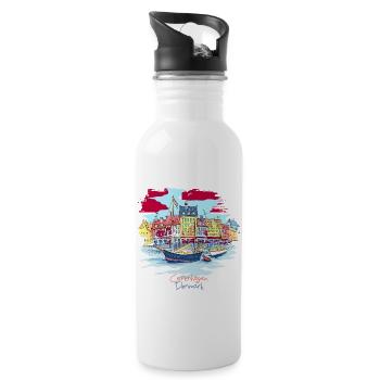 Denmark Copenhagen Danish Danmark Tshirt - Water bottle with straw - white - Right