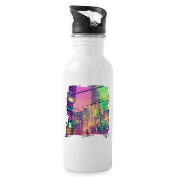 Cool Japanese World Japan Neon City - Trinkflasche mit integriertem Trinkhalm - Weiß - Rechts
