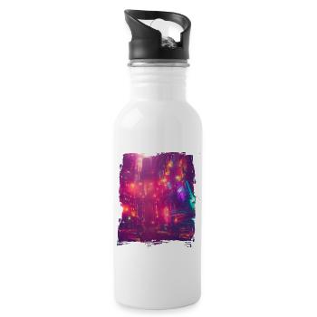 Cool Japanese World Japan Neon City - Trinkflasche mit integriertem Trinkhalm - Weiß - Rechts