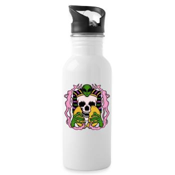 Alien Anubis Skull Egypt Tshirt - Water bottle with straw - white - Right