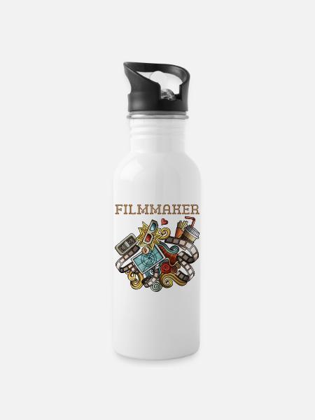Filmmaker- Filmemacher und Videofilmer - Trinkflasche mit integriertem Trinkhalm - Weiß