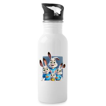 Cartoon Cartoon Family Happy - Water bottle with straw - white - Right