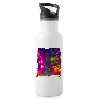 Cool Japanese World Japan Neon City - Trinkflasche mit integriertem Trinkhalm - Weiß - Rechts