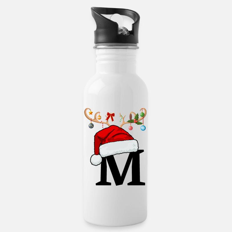 Brief M Weihnachtsmütze - Trinkflasche mit integriertem Trinkhalm - Weiß