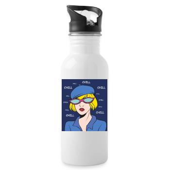 Chill Pop Art Dame - Trinkflasche mit integriertem Trinkhalm - Weiß - Rechts