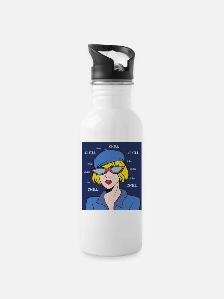 Chill Pop Art Lady - Gourde avec paille intégrée - blanc