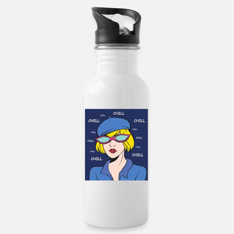 Chill Pop Art Lady - Gourde avec paille intégrée - blanc