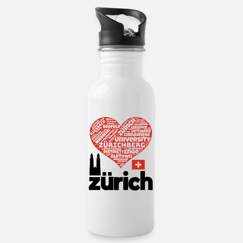 Zürich - Trinkflasche mit integriertem Trinkhalm - Weiß
