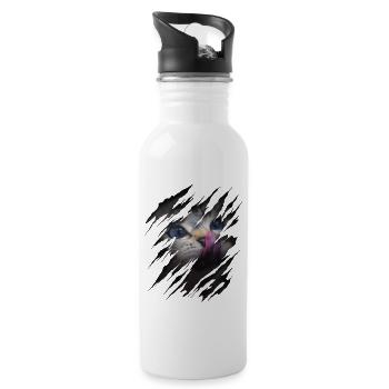 Cat with scratch - Cat face Scratch Cat - Water bottle with straw - white - Right